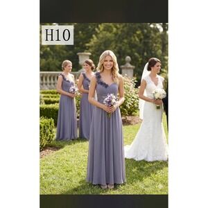 Bill Levkoff Grey One Shoulder Floral Chiffon Maxi Dress Bridesmaid Prom Sz 6⁠